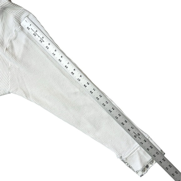 WE THE FREE Free People Waffle Knit Henley Top White Bandana Trim Women Small - Picture 6 of 11